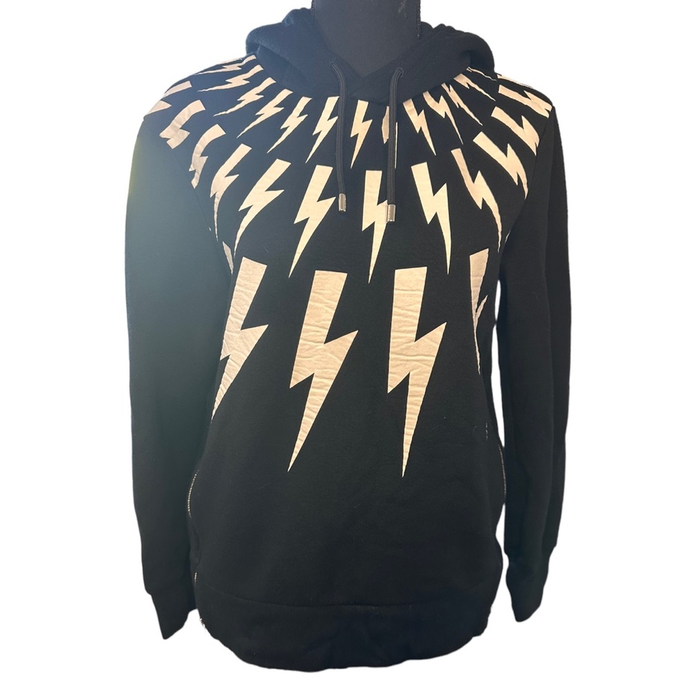 Neil Barrett Fair-Isle Thunderbolt Straight Bomber Fit Pullover Hoodie Size XS